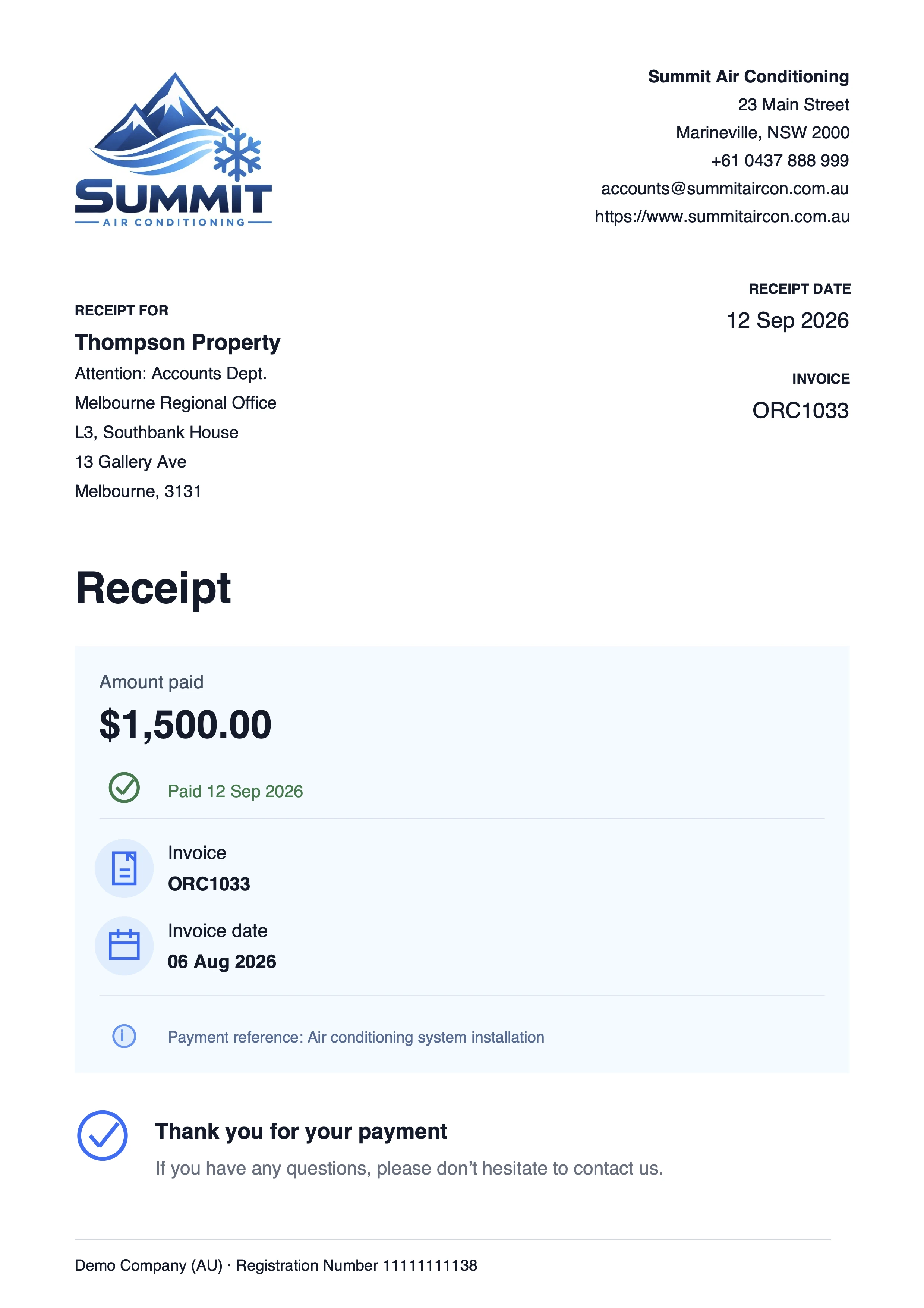 Example branded AutoReceipts PDF receipt